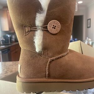 UGG Tan Suede Boots with Shearling Trim